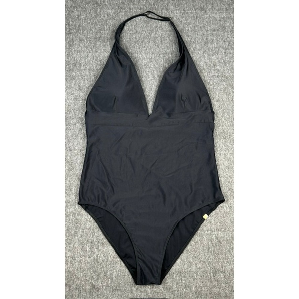 Summersalt The Deep Dive One Piece Swimsuit Black Halter V-Neck Recycled Size 14 - Picture 1 of 6